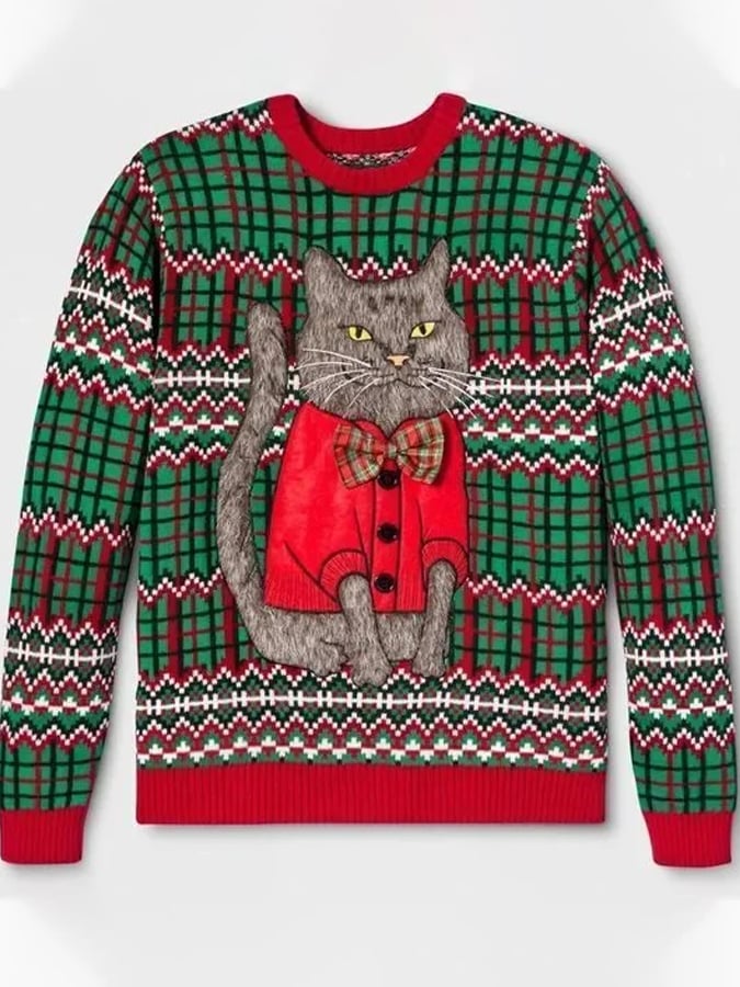 Christmas Ugly Cat Knitted Christmas Sweater