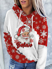 Believe Santa Claus Christmas Snowflake Print Casual Hoodie
