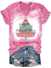 Merry Christmas Tree Print Casual T-Shirt