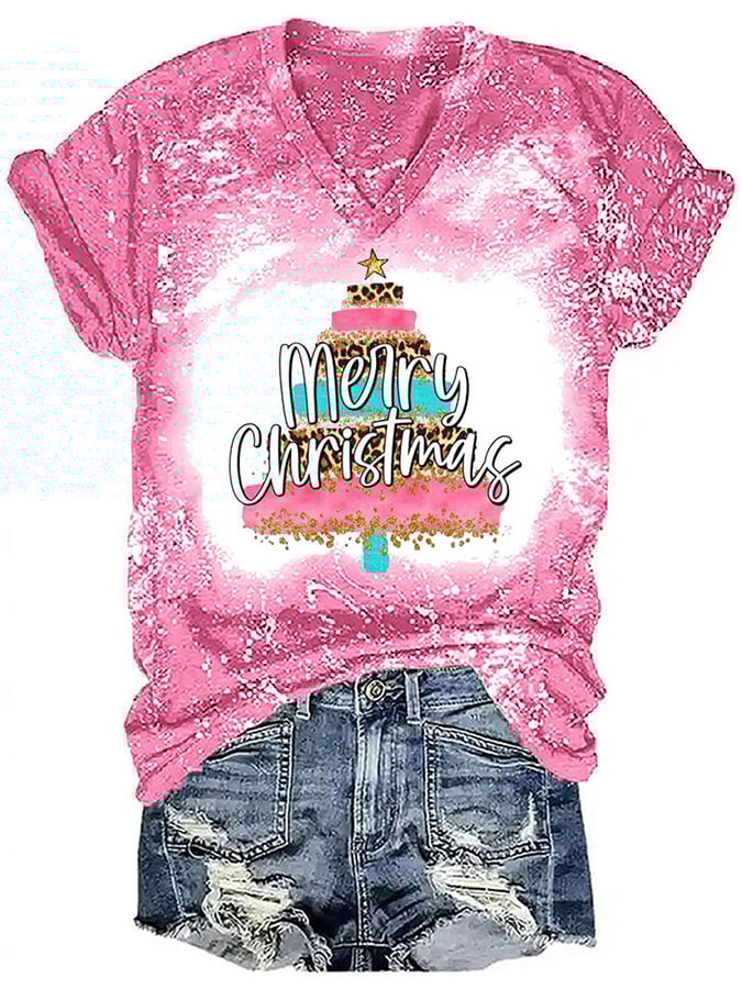 Merry Christmas Tree Print Casual T-Shirt
