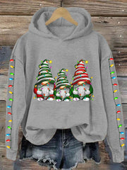 Christmas Gnome Print Casual Hoodie