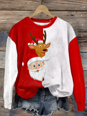 Color Matching Christmas Santa Claus Print Long Sleeve Sweatshirt