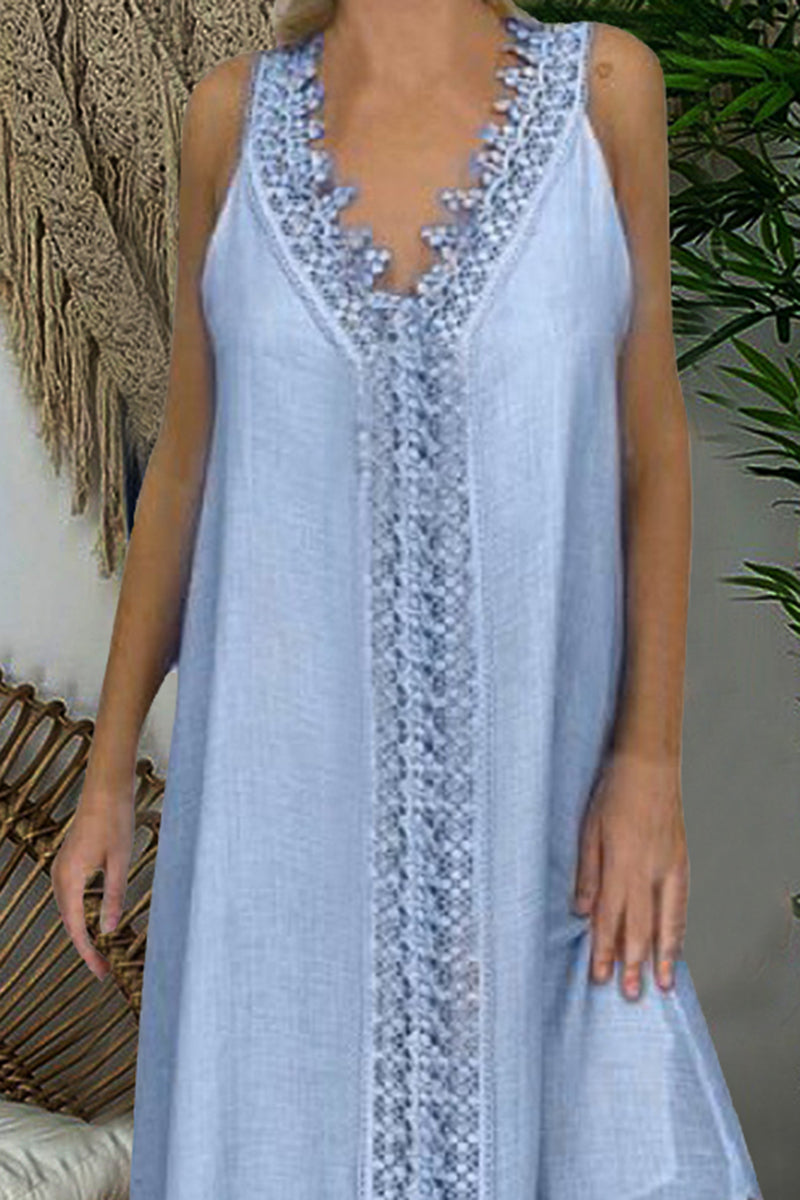 Guipure Lace Trim Split Hem Maxi Dress