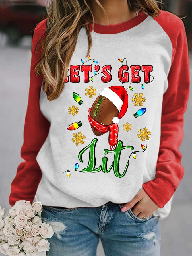 Let's Get Lit Christmas Footbal Casual Sweatshirt