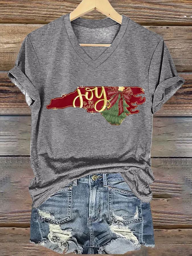 North Carolina Christmas Print Casual T-Shirt