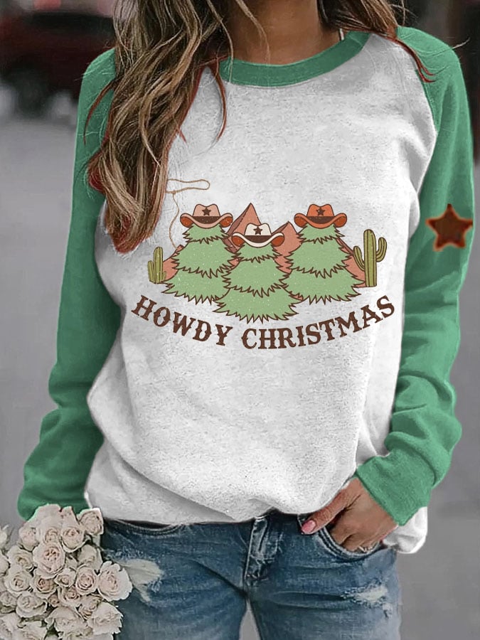 Western Howdy Christmas Tree Print Sweatshirt