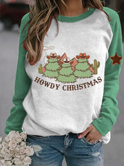Western Howdy Christmas Tree Print Sweatshirt