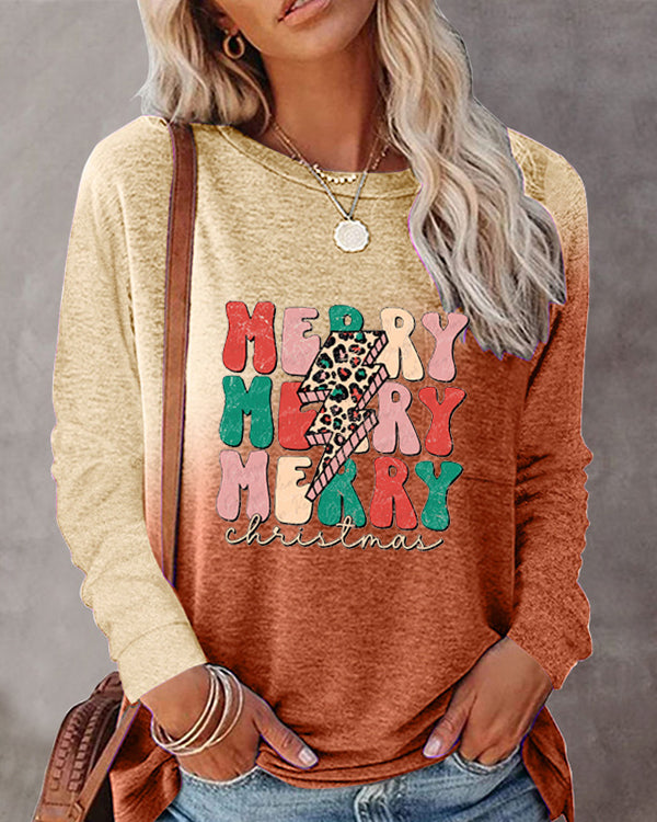 Merry Christmas, Leopard Bolt Gradient Print Top