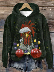 Christmas Rooster Print Hoodie