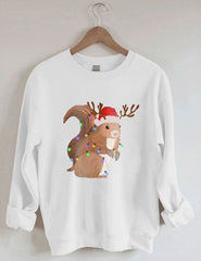 Women's Christmas Squirrel Lights Print Sweatshirt