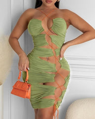 Halter Lace-up Ruched Tied Detail Party Dress