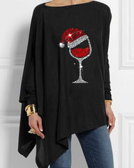 Christmas Wine Glass Casual Irregular Top