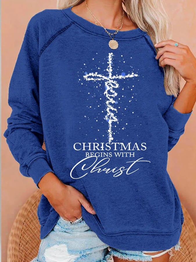 Jesus Christmas Begins With Christ  Print Casual Sweatshirts