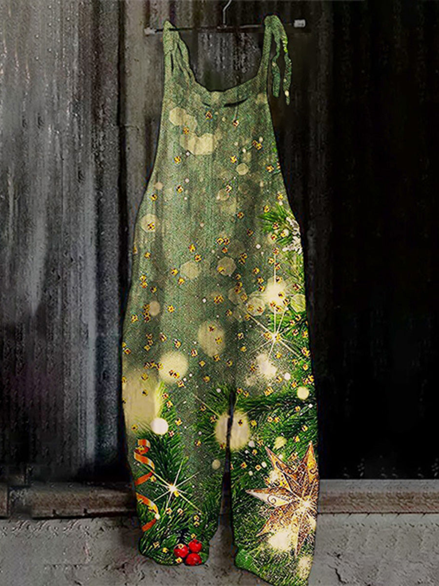 Christmas Green Print Casual Jumpsuit