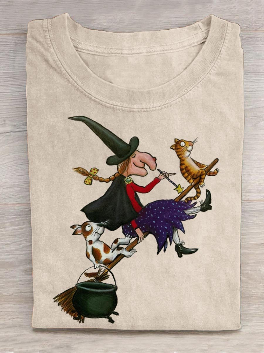 Witch Dog Cat Spooky Season Halloween Art Print T-shirt