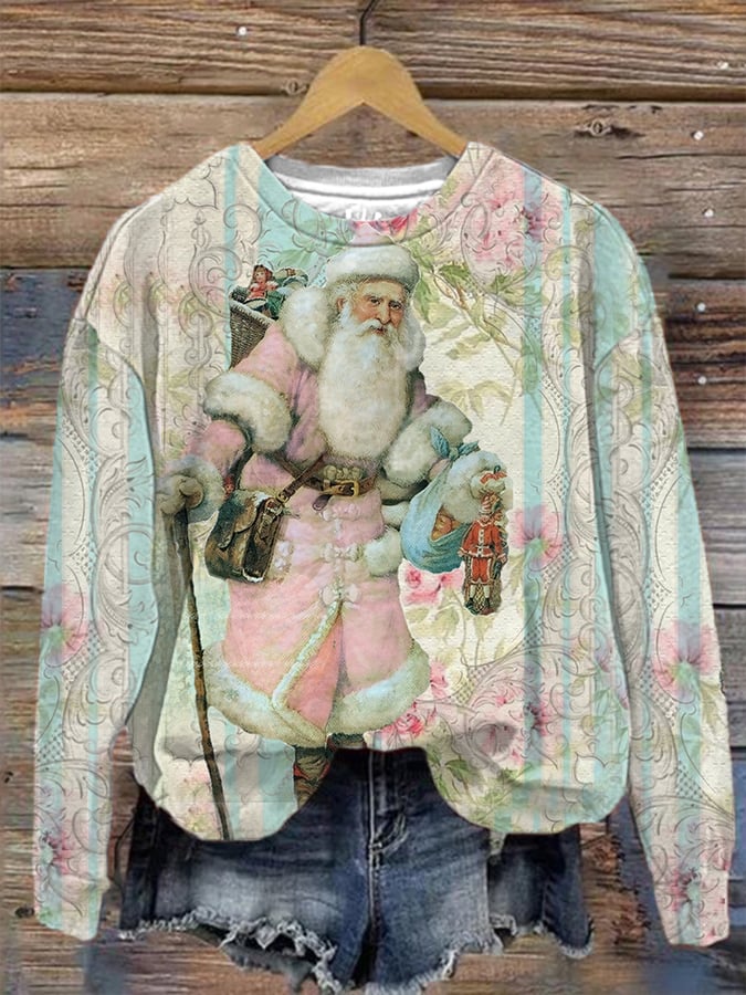 Pink Vintage Santa Print Sweatshirt
