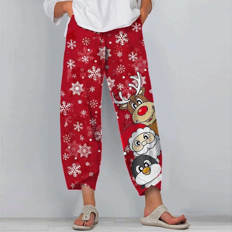Lovely Cartoon Reindeer Print Merry Christmas Pants - 2