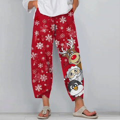 Lovely Cartoon Reindeer Print Merry Christmas Pants - 2