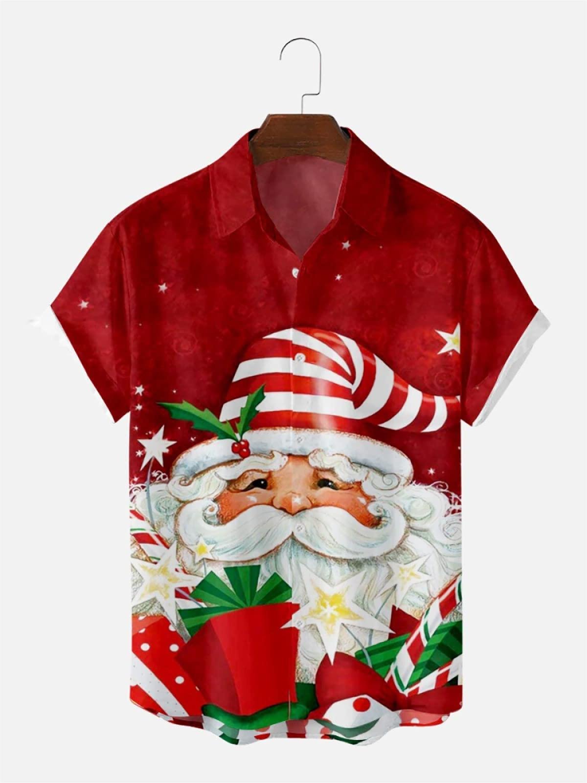 Christmas Elements Sunbathing Santa Claus Printing Short Sleeve Shirt
