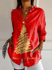 Merry ChristmasArt Print Casual Cotton Shirt