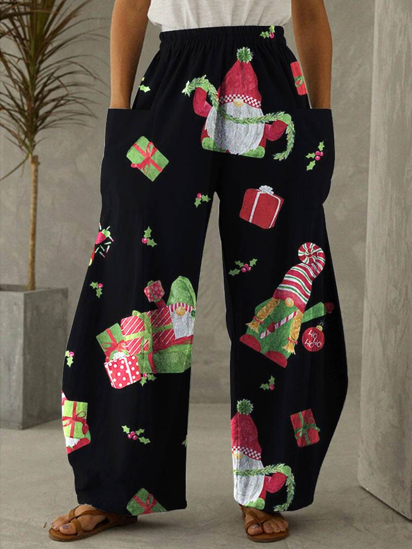 Christmas Gnome Print Casual Loose Pants