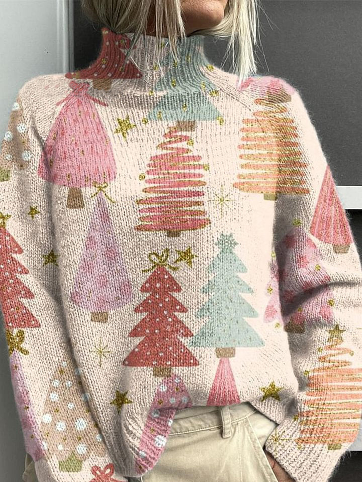 Colorful Christmas Bows Art Print Knit Turtleneck Pullover Sweater