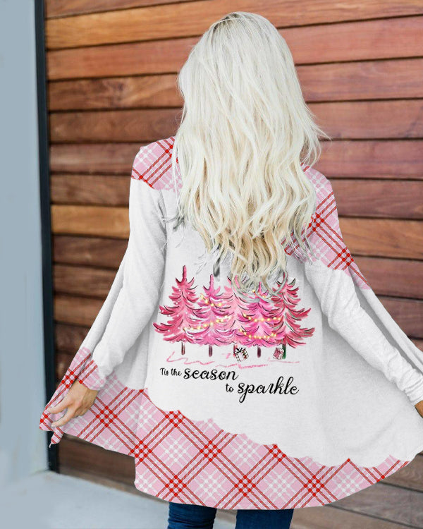 Pink Christmas Tree Check Print Loose Cardigan