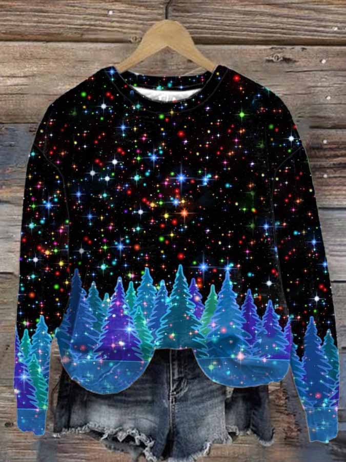 Christmas Tree Glitter Print Long Sleeve Sweatshirt