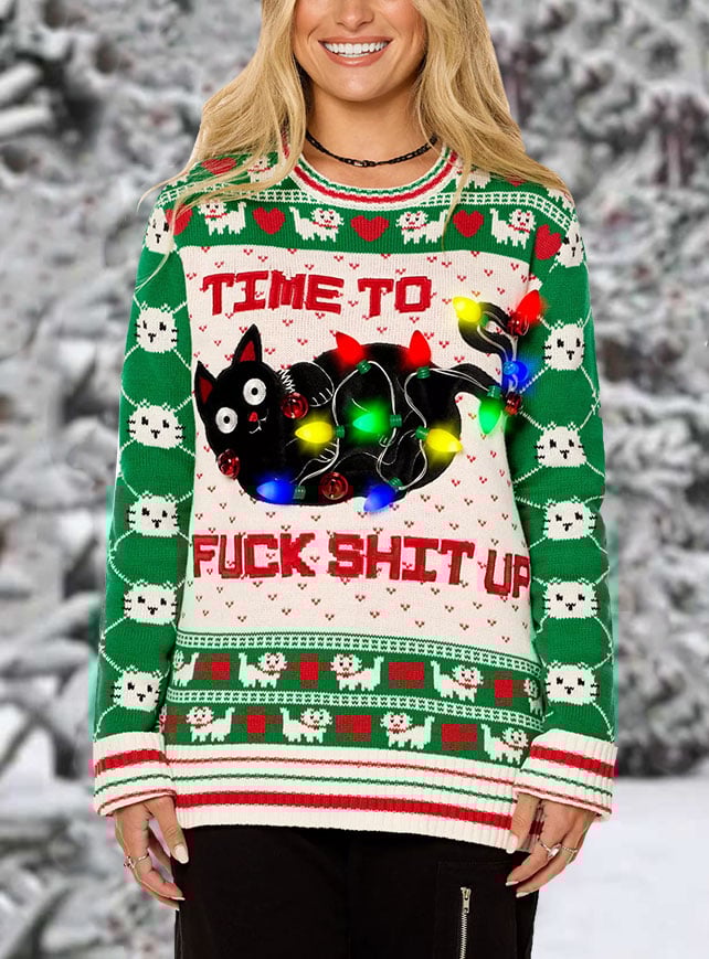 Christmas Cat Knit Sweater