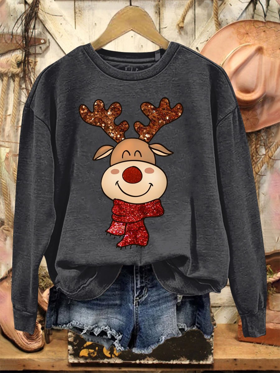 Glitter Christmas  Print Casual  Sweatshirt