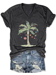 Casual Merry Christmas From Coconut Tree Printed Short Sleeve T-Shirt