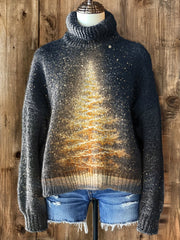 Christmas Light Art Print Knit Turtleneck Pullover Sweater