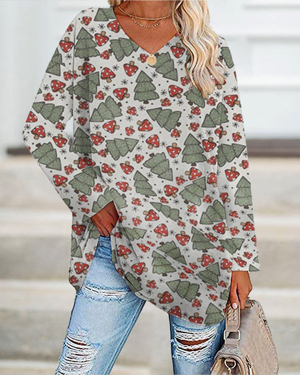 Christmas Tree Print Casual Long-Sleeve T-Shirt