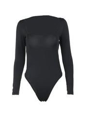 Solid Square Neck Tie Up Backless Long Sleeve Tee