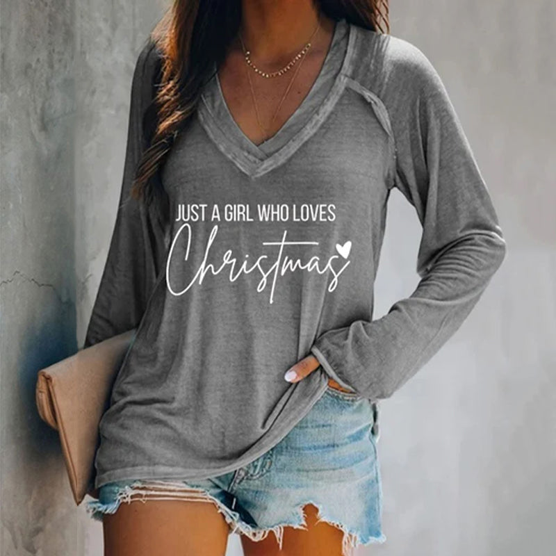 Just A Girl Who Loves Christmas Print Casual Long Sleeve T-Shirt