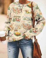 Retro Christmas Print Loose Crew Neck Sweatshirt