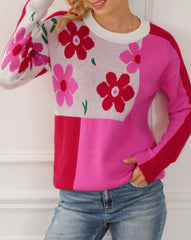 Floral Colorblock Long Sleeve Sweater
