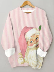 Pink Striped Santa Crew Neck Sweatshirt