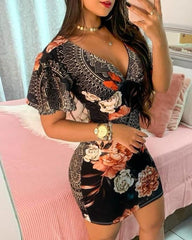 Floral Print Plunge Bodycon Dress