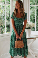 Daisy Floral Sleeved Drawstring Tie Beach Midi Dress