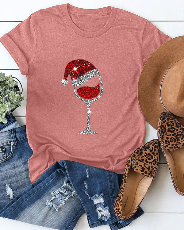 Christmas Wine Glass Casual Cotton Top