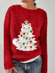 Cute Christmas Cat Tree Graphic Cozy Sweater