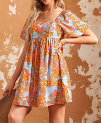 Floral Escape Shirring Babydoll Dress