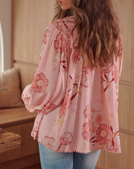 Floral Tasseled V Neck Blouse