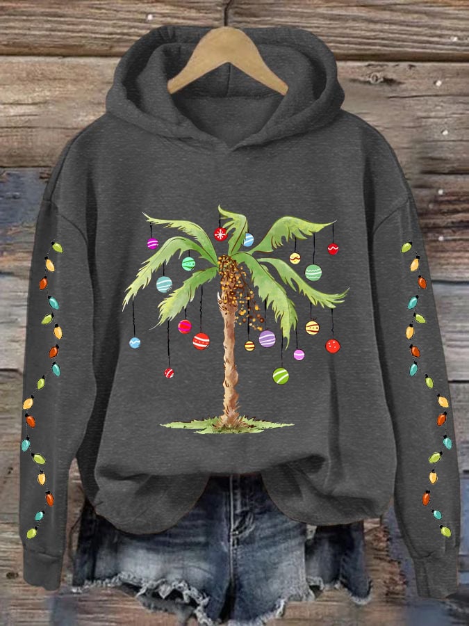 Christmas Palm Tree Print Hooded Sweatshirt