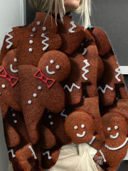Smiley Face Cookies Christmas  Art Print Knit Turtleneck Pullover Sweater