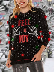Christmas Feel The Joy  Print Casual Sweatshirt