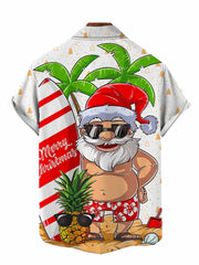 Christmas Elements Sunbathing Santa Caus Printing Short Sleeve Shirt