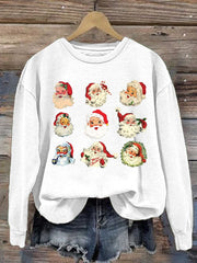 Pink Vintage Santa Claus Print Sweatshirt