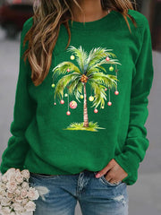 Casual Christmas Palm Tree Print Long Sleeve Sweatshirt